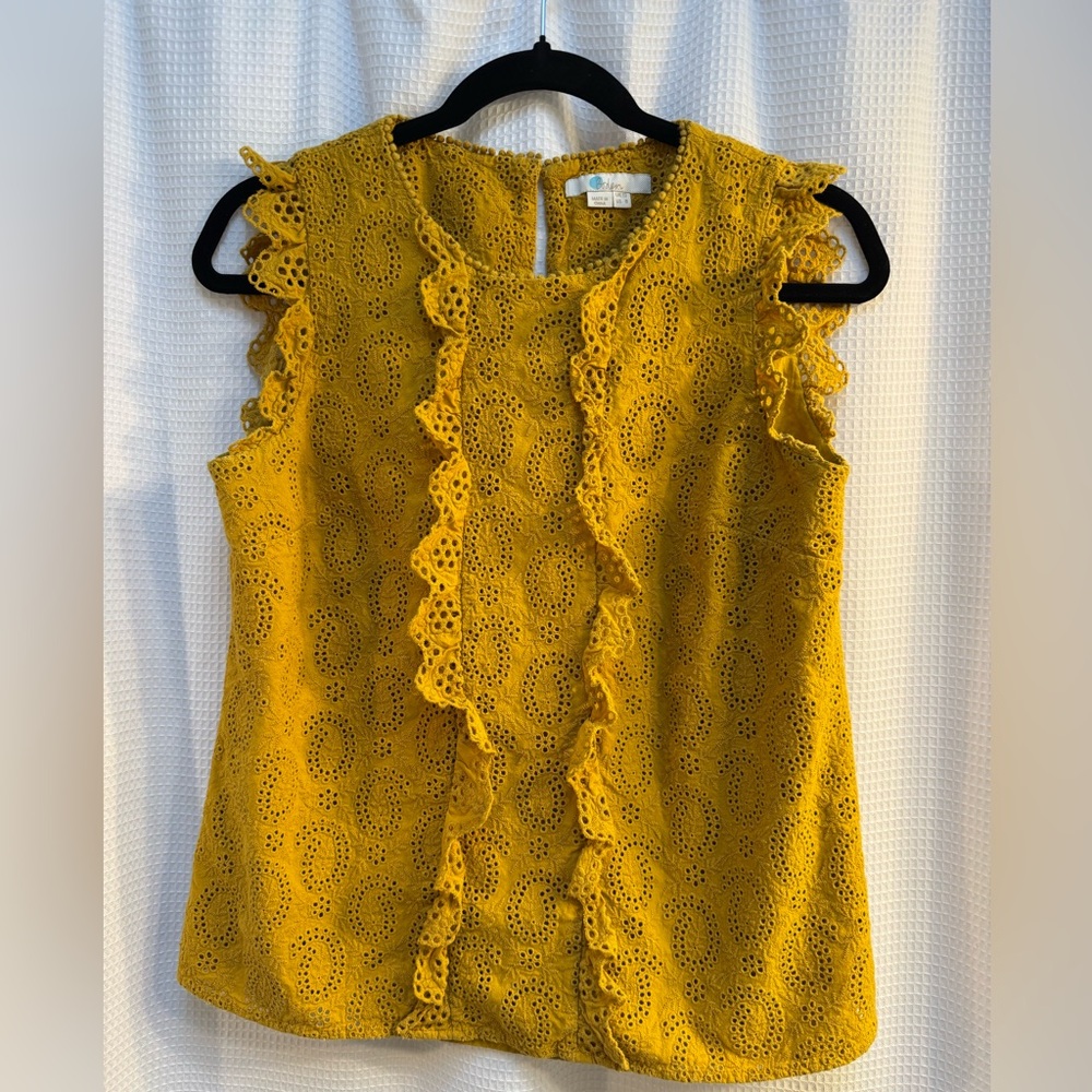 Yellow Eyelet Lace Sleeveless Top